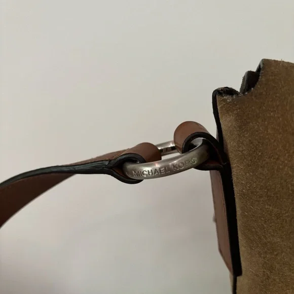 Michael Kors Collection Sedona Large Suede Flap Messenger Bag Tan Brown - Picture 9 of 14